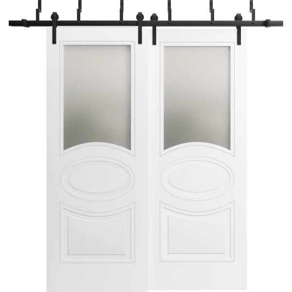 Sliding Closet Opaque Glass Barn Bypass Doors 36 x 80 inches / Mela 7012 Matte White / Modern 6.6ft Rails Hardware Set / Wood Solid Bedroom Wardrobe Doors 