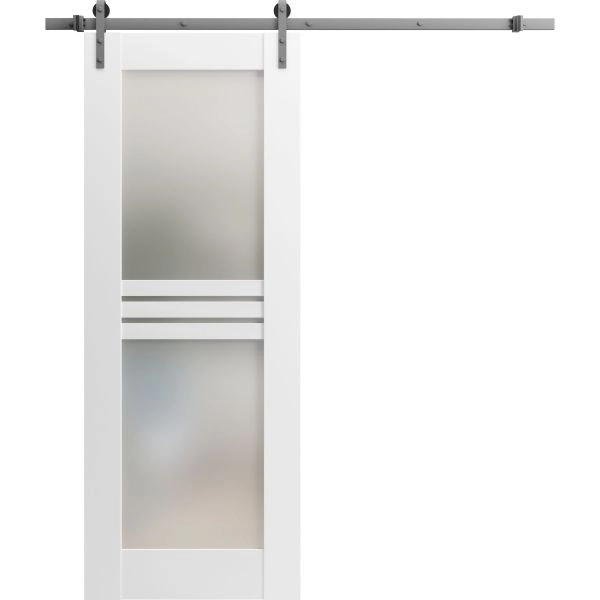 Modern Barn Door 4 Lites with Hardware / Mela 7222 / 6.6FT Rail Track Set / Solid Panel Interior Doors-18" x 80"