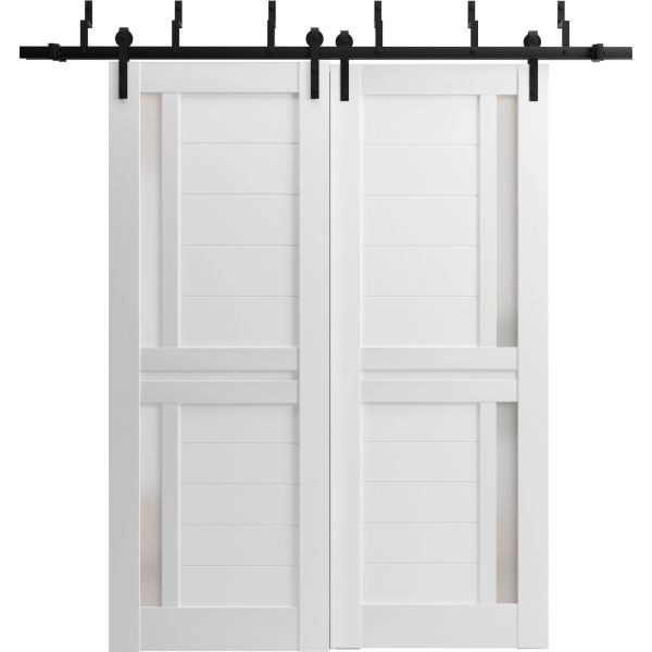 Sliding Closet Barn Bypass Doors | Veregio 7288 White Silk with Frosted Glass | Sturdy 6.6ft Rails Hardware Set | Wood Solid Bedroom Wardrobe Doors 