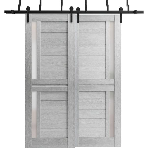 Sliding Closet Barn Bypass Doors | Veregio 7288 Light Grey Oak with Frosted Glass | Sturdy 6.6ft Rails Hardware Set | Wood Solid Bedroom Wardrobe Doors