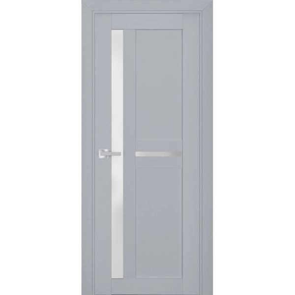 Interior Solid French Door | Veregio 7288 Matte Grey with Frosted Glass | Single Regular Panel Frame Trims Handle | Bathroom Bedroom Sturdy Doors 