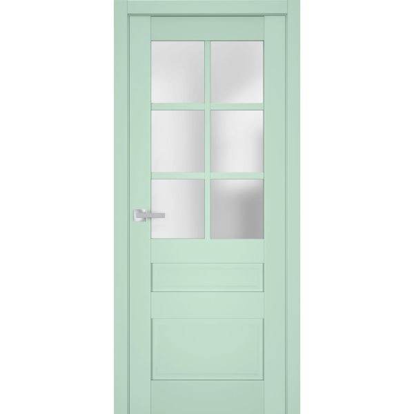 Interior Solid French Door | Veregio 7339 Oliva with Frosted Glass | Single Regular Panel Frame Trims Handle | Bathroom Bedroom Sturdy Doors 