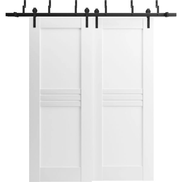 Sliding Closet Barn Bypass Doors 36 x 80 inches / Mela 7444 White Silk / Modern 6.6ft Rails Hardware Set / Wood Solid Bedroom Wardrobe Doors 