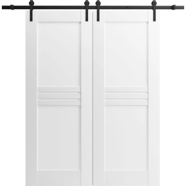 Modern Double Barn Door / Mela 7444 / 13FT Rail Track Set / Solid Panel Interior Doors-36" x 80"