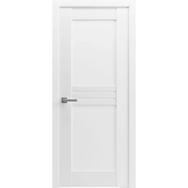 Solid French Door / Mela 7444 White Silk / Single Regular Panel Frame Handle / Bathroom Bedroom Modern Doors -18" x 80"