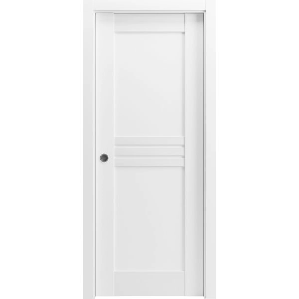 Sliding Pocket Door 18 x 80 inches / Mela 7444 White Silk / Kit Rail Hardware / MDF Interior Bedroom Modern Doors