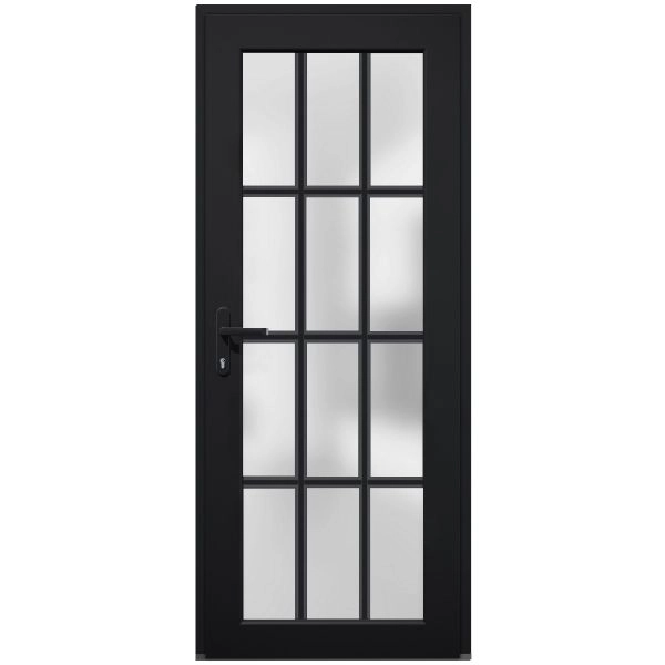 Front Exterior Prehung FiberGlass Door Frosted Glass / Manux 8312 Matte Black / Office Commercial and Residential Doors Entrance Patio Garage-W36" x H80"-Right-hand Inswing