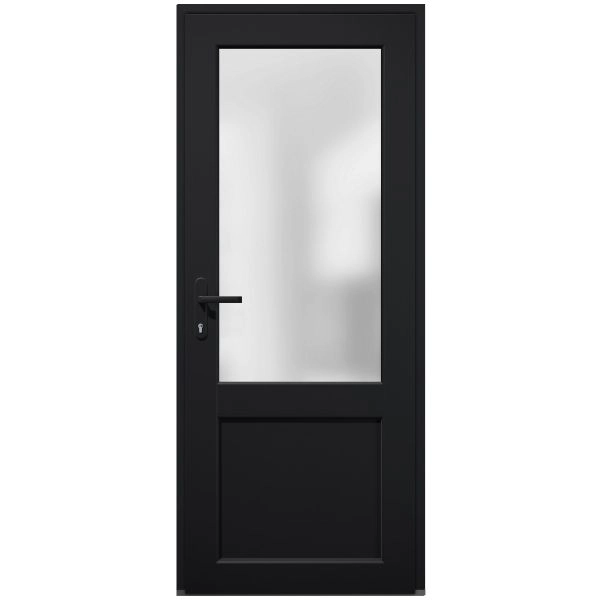 Front Exterior Prehung FiberGlass Door Frosted Glass / Manux 8422 Matte Black / Office Commercial and Residential Doors Entrance Patio Garage-W36" x H80"-Right-hand Inswing