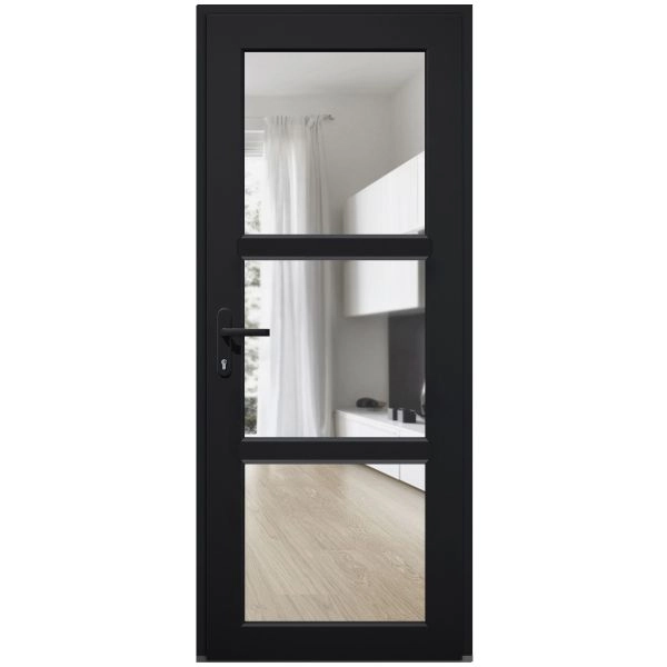 Front Exterior Prehung FiberGlass Door Clear Glass See-through / Manux 8555 Matte Black Clear Glass / Office Commercial and Residential Doors Entrance Patio Garage-W36" x H80"-Right-hand Inswing