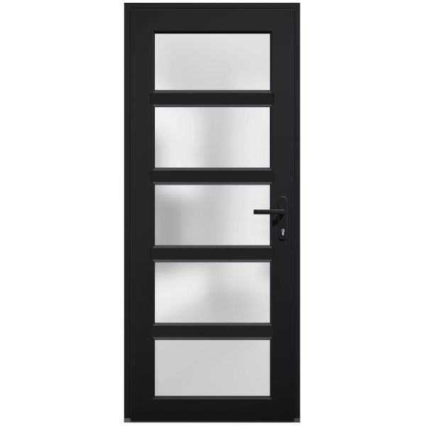 Front Exterior Prehung FiberGlass Door Frosted Glass / Manux 8002 Matte Black / Office Commercial and Residential Doors Entrance Patio Garage-W36" x H80"-Left-hand Inswing