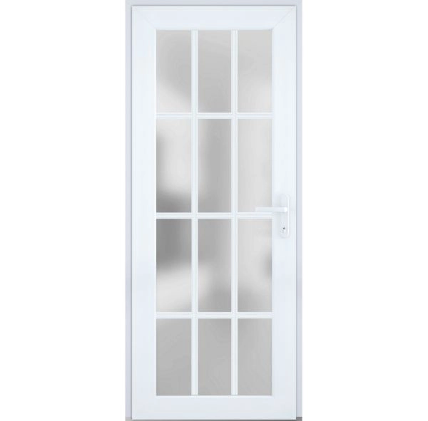 Front Exterior Prehung FiberGlass Door Frosted Glass / Manux 8312 White Silk / Office Commercial and Residential Doors Entrance Patio Garage-W36" x H80"-Left-hand Inswing