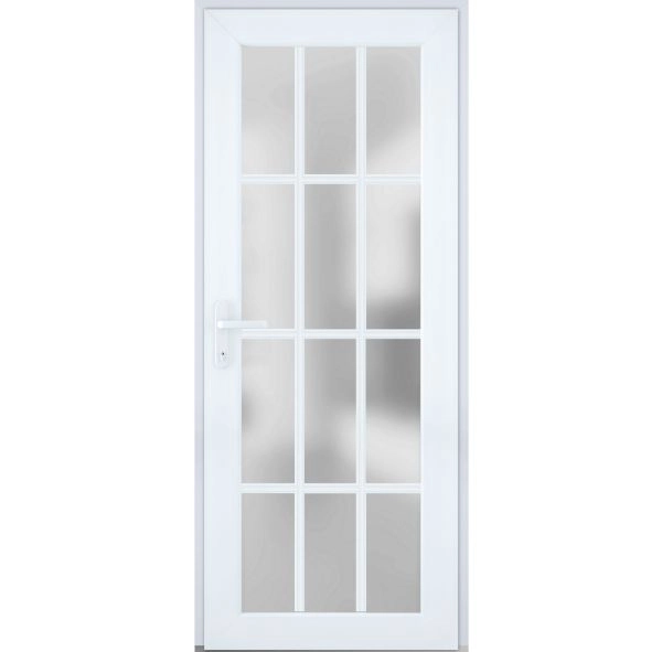 Front Exterior Prehung FiberGlass Door Frosted Glass / Manux 8312 White Silk / Office Commercial and Residential Doors Entrance Patio Garage-W36" x H80"-Right-hand Inswing