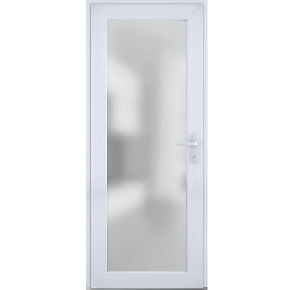 Front Exterior Prehung FiberGlass Door Frosted Glass / Manux 8102 White Silk / Office Commercial and Residential Doors Entrance Patio Garage-W36" x H80"-Left-hand Inswing