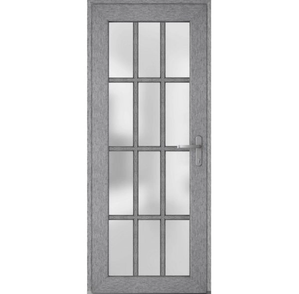 Front Exterior Prehung FiberGlass Door Frosted Glass / Manux 8312 Grey Ash / Office Commercial and Residential Doors Entrance Patio Garage-W36" x H80"-Left-hand Inswing