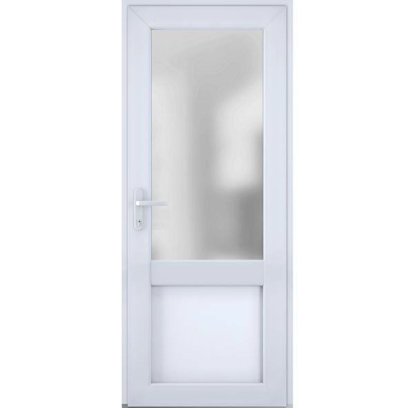 Front Exterior Prehung FiberGlass Door Frosted Glass / Manux 8422 White Silk / Office Commercial and Residential Doors Entrance Patio Garage-W36" x H80"-Right-hand Inswing