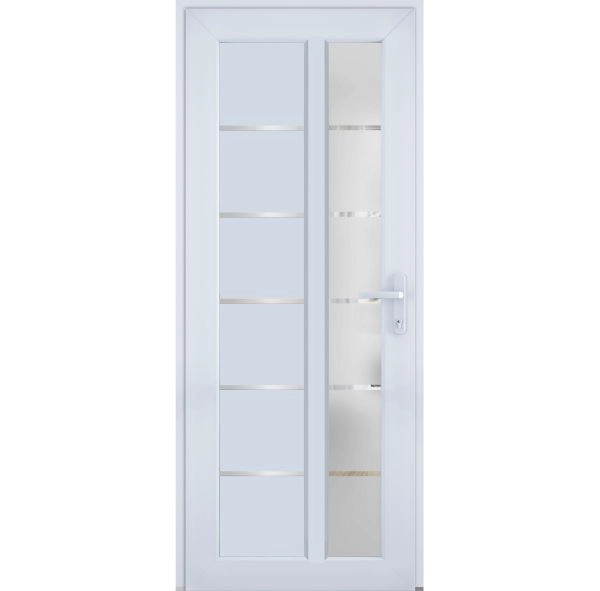 Front Exterior Prehung FiberGlass Door Frosted Glass / Manux 8088 White Silk / Office Commercial and Residential Doors Entrance Patio Garage-W36" x H80"-Left-hand Inswing