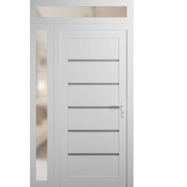 Front Exterior Prehung Metal-Plastic Door | Manux 8415 White Silk | Side and Top Sidelite Transom | Office Commercial and Residential Doors Entrance Patio Garage 42" x 94" (W30+12" x H80+14") Left hand Inswing
