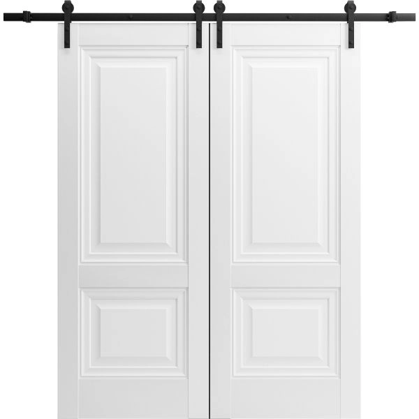 Sturdy Double Barn Door with | Lucia 8831 White Silk | 13FT Rail Hangers Heavy Set | Solid Panel Interior Doors
