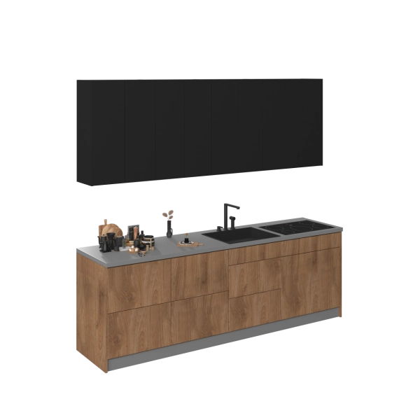 Kitchen Fusion Collection Natural Teak & Black Color Base Size 8.5Ft Wide
