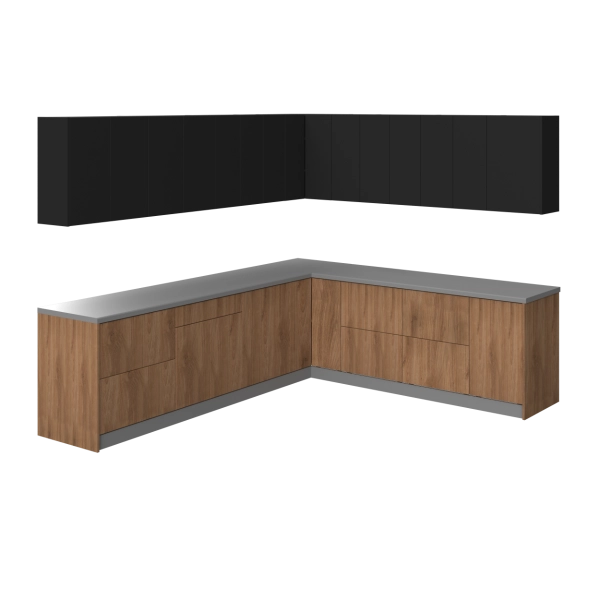 Kitchen Modern Collection Natural Teak & Black Color Base Size 10x8,5Ft Wide