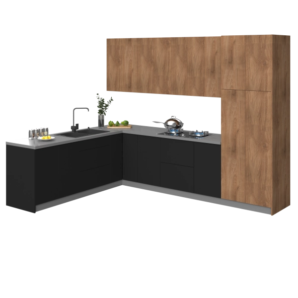 Kitchen Harmony Collection Natural Teak & Black Color Base Size 8x10Ft Wide