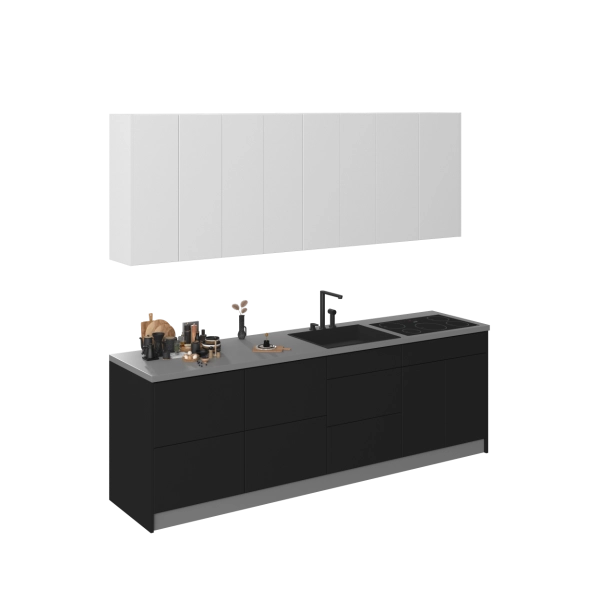 Kitchen Fusion Collection Black & White Gloss Color Base Size 8.5Ft Wide
