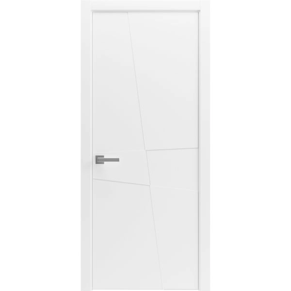 Modern Wood Interior Door with Hardware | Riviera 9009 Painted White | Single Panel Frame Trims | Bathroom Bedroom Sturdy Doors - 16" x 78"