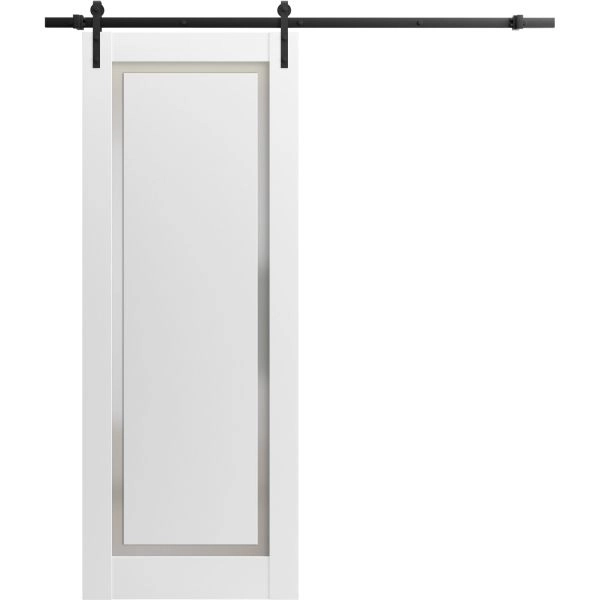 Sliding Barn Door with Hardware | Planum 0888 Painted White with Frosted Glass | 6.6FT Rail Hangers Sturdy Set | Modern Solid Panel Interior Doors-18" x 80"