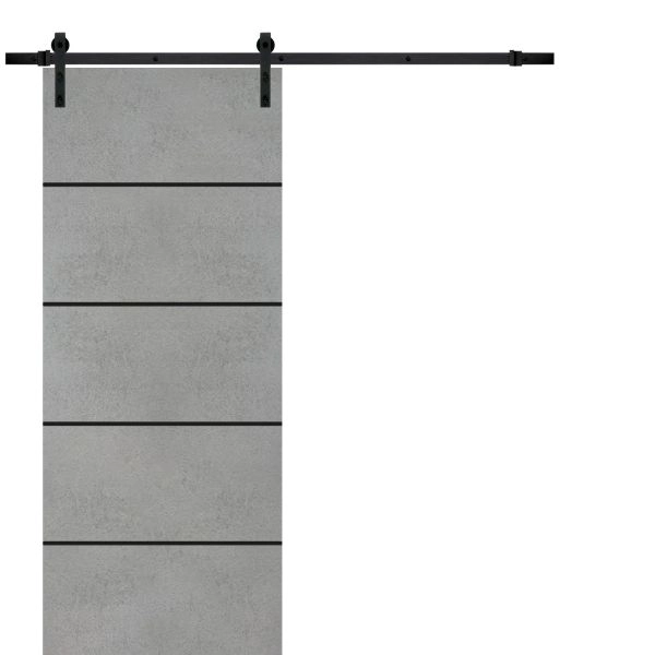 Sliding Barn Door with Hardware | Planum 0015 Concrete and Aluminum Strips | 6.6FT Rail Hangers Sturdy Set | Modern Solid Panel Interior Doors