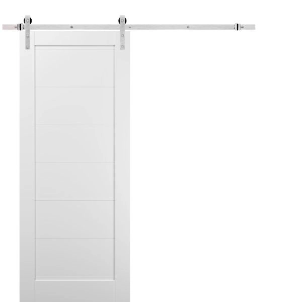 Sliding Barn Door with 6.6ft Hardware | Quadro 4115 White Silk | Rail Hangers Sturdy Silver Set | Wooden Solid Panel Interior Doors-24" x 80"