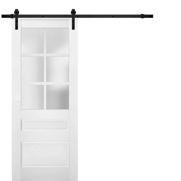Sturdy Barn Door | Veregio 7339 White Silk with Frosted Glass | 6.6FT Rail Hangers Heavy Hardware Set | Solid Panel Interior Doors