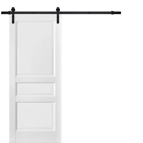 Sliding Barn Door with Hardware | Lucia 31 White Silk | 6.6FT Rail Hangers Sturdy Set | 3 Paneled Shaker Wooden Solid Panel Interior Doors