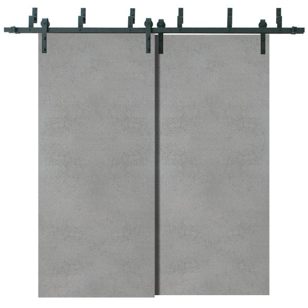 Sliding Closet Barn Bypass Doors | Planum 0010 Concrete | Sturdy Top Mount 6.6ft Rails Hardware Set | Wood Solid Bedroom Wardrobe Doors 