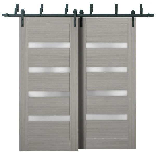 Sliding Closet Barn Bypass Doors | Quadro 4113 Ginger Ash with Frosted Glass | Sturdy 6.6ft Rails Hardware Set | Wood Solid Bedroom Wardrobe Doors 