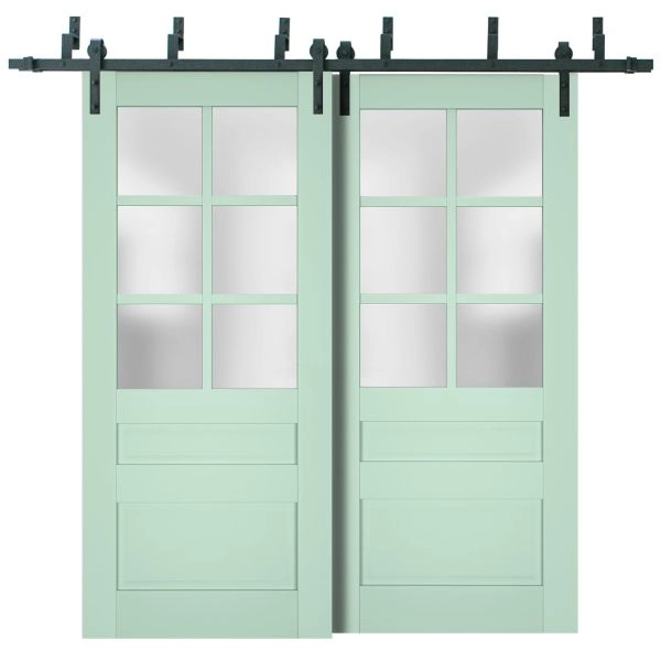 Sliding Closet Barn Bypass Doors | Veregio 7339 Oliva with Frosted Glass | Sturdy 6.6ft Rails Hardware Set | Wood Solid Bedroom Wardrobe Doors