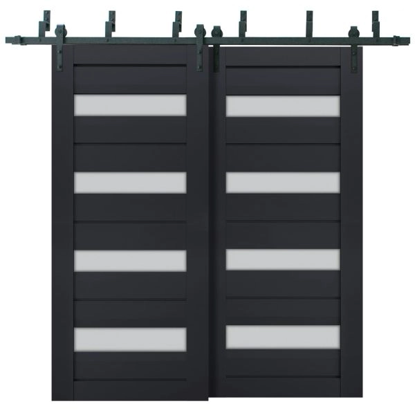 Sliding Closet Barn Bypass Doors | Veregio 7455 Antracite with Frosted Glass | Sturdy 6.6ft Rails Hardware Set | Wood Solid Bedroom Wardrobe Doors 