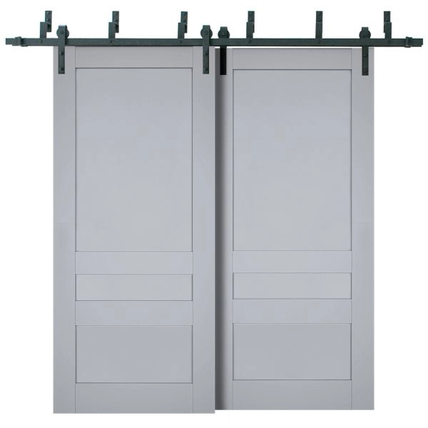 Sliding Closet Barn Bypass Doors | Veregio 7411 Matte Grey | Sturdy 6.6ft Rails Hardware Set | Wood Solid Bedroom Wardrobe Doors