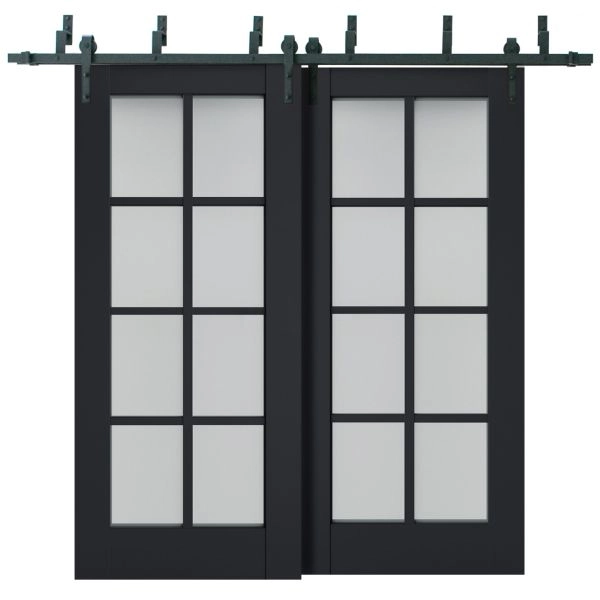 Sliding Closet Barn Bypass Doors | Veregio 7412 Antracite with Frosted Glass | Sturdy 6.6ft Rails Hardware Set | Wood Solid Bedroom Wardrobe Doors 