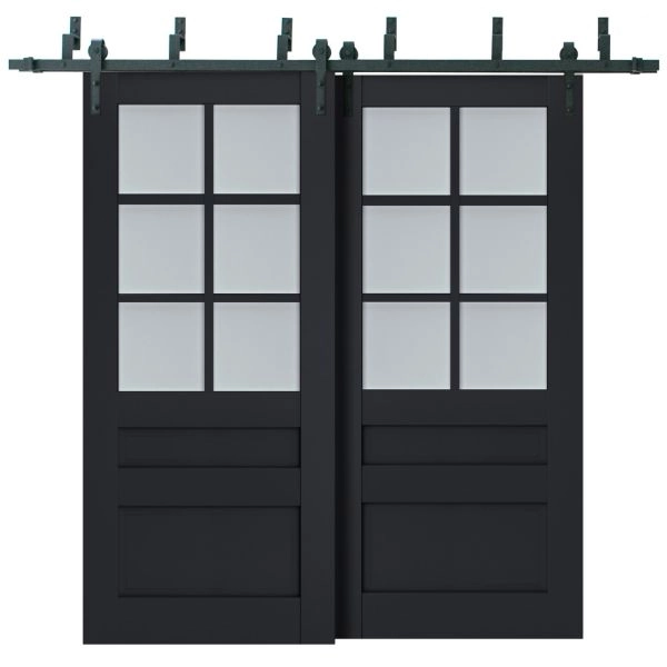 Sliding Closet Barn Bypass Doors | Veregio 7339 Antracite with Frosted Glass | Sturdy 6.6ft Rails Hardware Set | Wood Solid Bedroom Wardrobe Doors