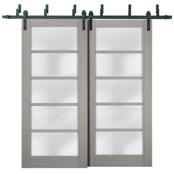 Sliding Closet Barn Bypass Doors | Quadro 4002 Ginger Ash with Frosted Glass | Sturdy 6.6ft Rails Hardware Set | Wood Solid Bedroom Wardrobe Doors 