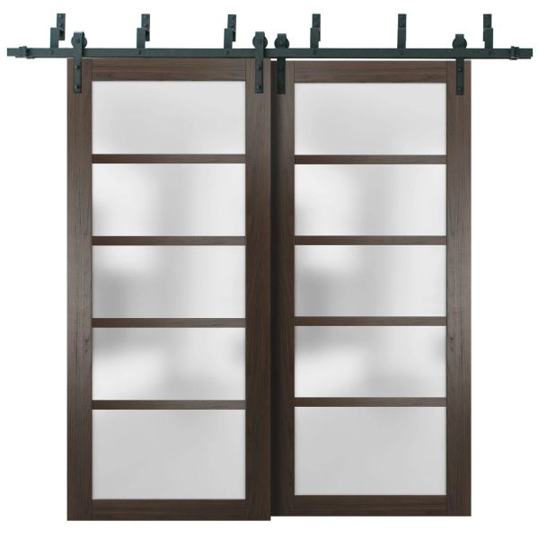 Sliding Closet Barn Bypass Doors | Quadro 4002 Chocolate Ash with Frosted Glass | Sturdy 6.6ft Rails Hardware Set | Wood Solid Bedroom Wardrobe Doors 