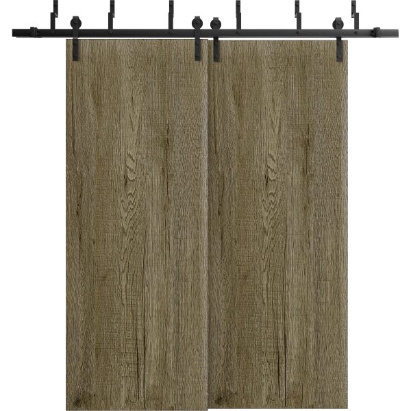Sliding Closet Barn Bypass Doors 36 x 80 inches | BASIC 3001 Antique Oak | Modern 6.6ft Rails Hardware Set | Wood Solid Bedroom Wardrobe Doors