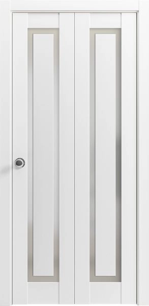 Sliding Closet Bi-fold Doors | Planum 0888 Painted White with Frosted Glass | Sturdy Tracks Moldings Trims Hardware Set | Wood Solid Bedroom Wardrobe Doors 