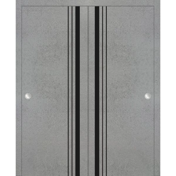 Sliding Closet Bypass Doors | Planum 0011 Concrete and Aluminum Strips | Sturdy Rails Moldings Trims Hardware Set | Wood Solid Bedroom Wardrobe Doors