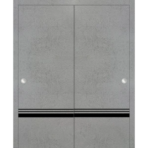 Sliding Closet Bypass Doors | Planum 0012 Concrete and Aluminum Strips | Sturdy Rails Moldings Trims Hardware Set | Wood Solid Bedroom Wardrobe Doors