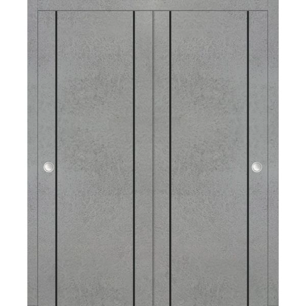 Sliding Closet Bypass Doors | Planum 0017 Concrete and Aluminum Strips | Sturdy Rails Moldings Trims Hardware Set | Wood Solid Bedroom Wardrobe Doors-36" x 80" (2* 18x80)