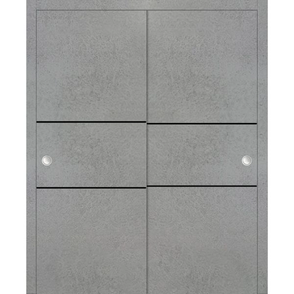 Sliding Closet Bypass Doors | Planum 0014 Concrete and Aluminum Strips | Sturdy Rails Moldings Trims Hardware Set | Wood Solid Bedroom Wardrobe Doors