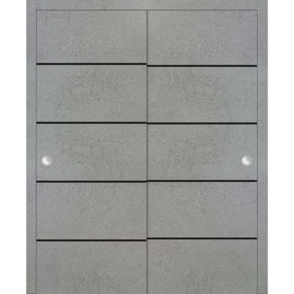 Sliding Closet Bypass Doors | Planum 0015 Concrete and Aluminum Strips | Sturdy Rails Moldings Trims Hardware Set | Wood Solid Bedroom Wardrobe Doors
