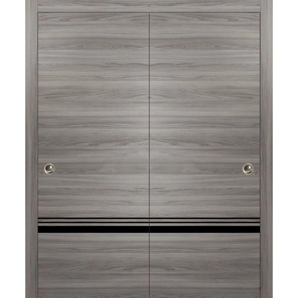 Sliding Closet Bypass Doors | Planum 0012 Ginger Ash and Aluminum Strips | Sturdy Top Mount Rails Moldings Trims Hardware Set | Wood Solid Bedroom Wardrobe Doors