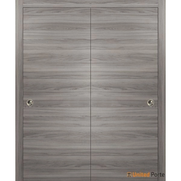 Planum 0010 Interior Closet Sliding Solid Wood Bypass Doors Ginger Ash with Track Hardware Set